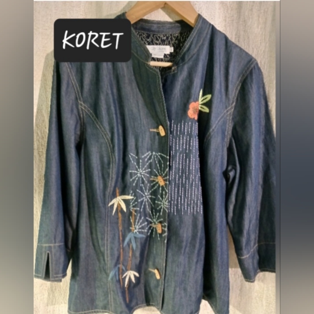 KORET embroidered floral shirt shacket womens size Large vintage brand